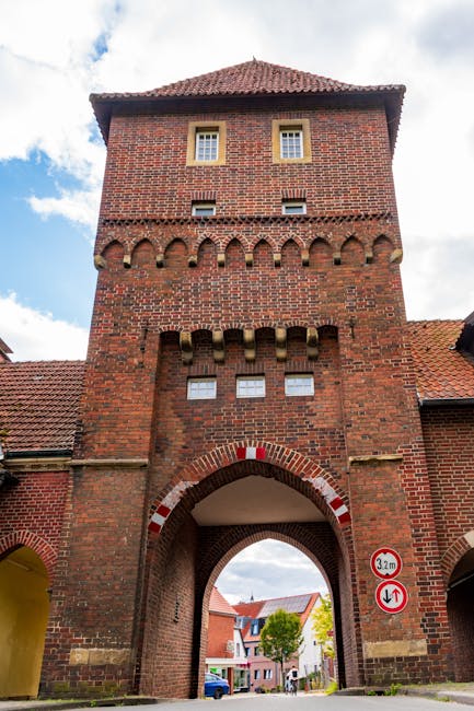 Historical medieval brick gate tower